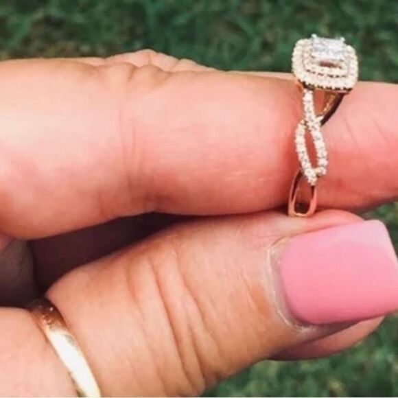 Rose Gold Quad Princess Cut Engagement Ring Size 7 - Picture 4 of 5